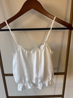 Free People White Ruffle Hem Crop Top